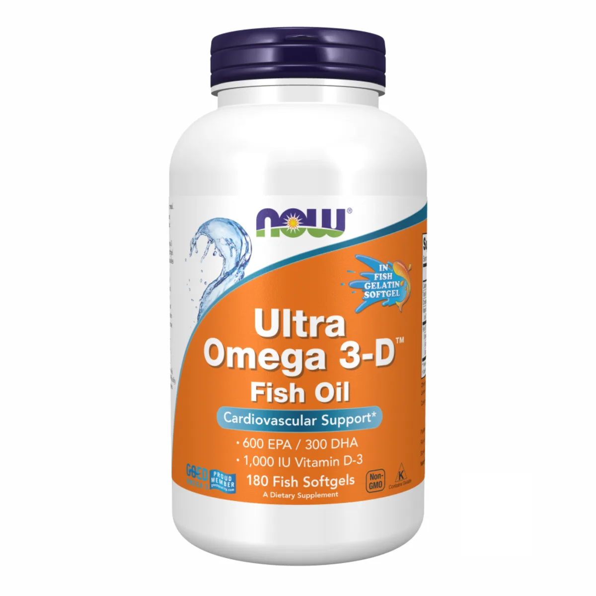 NOW Foods Риб'ячий жир Ultra Omega 3-D 180 м'яких капсул желатин рибний 1000 МО вітаміну D-3
