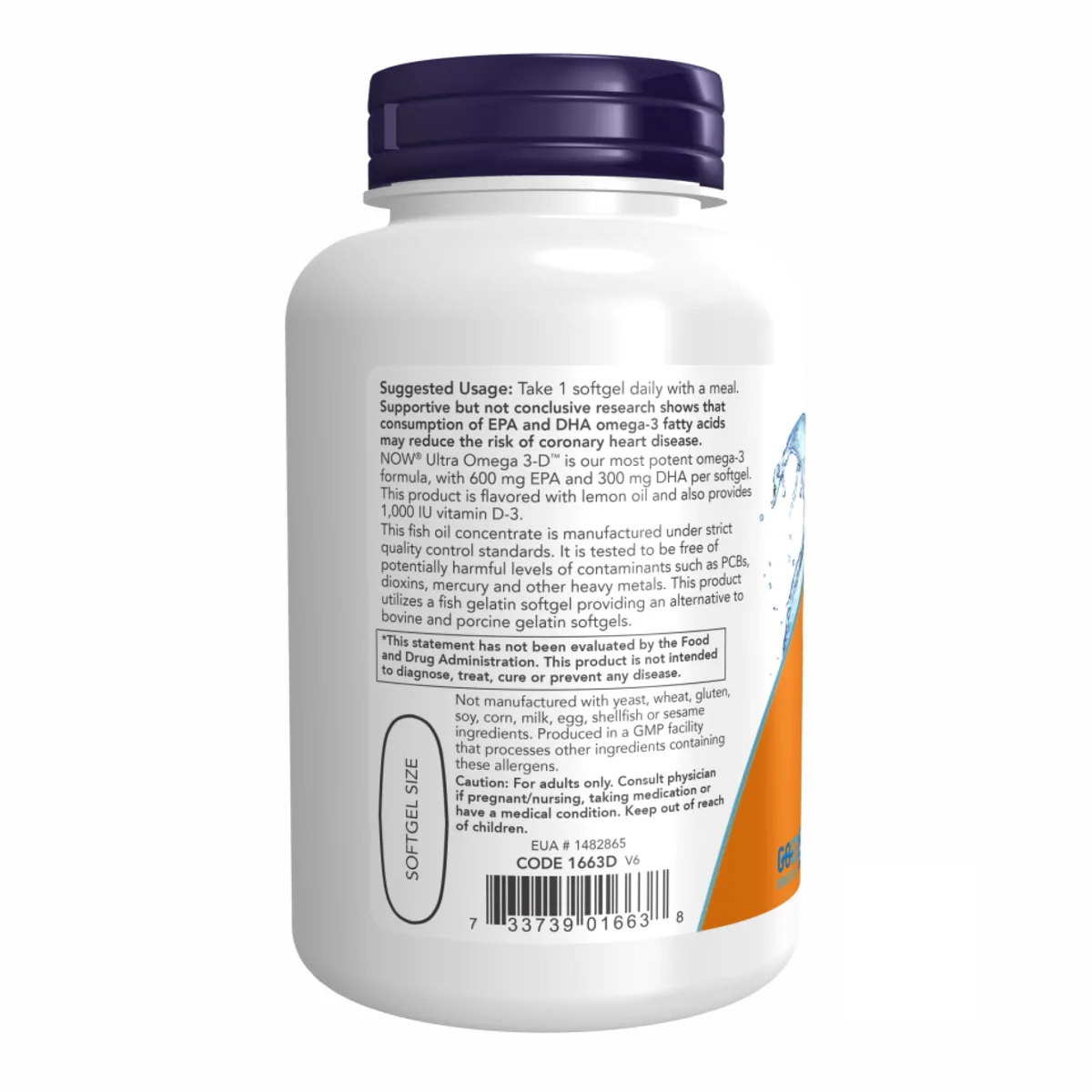 NOW Foods Риб'ячий жир Ultra Omega 3-D 180 м'яких капсул желатин рибний 1000 МО вітаміну D-3