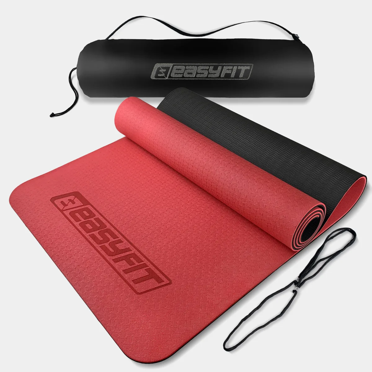 Коврик для йоги EasyFit TPE 183х61 см 6 мм червоний з чорним