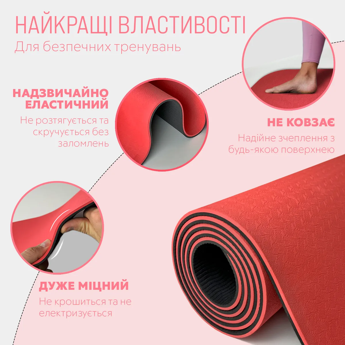 Коврик для йоги EasyFit TPE 183х61 см 6 мм красный с черным