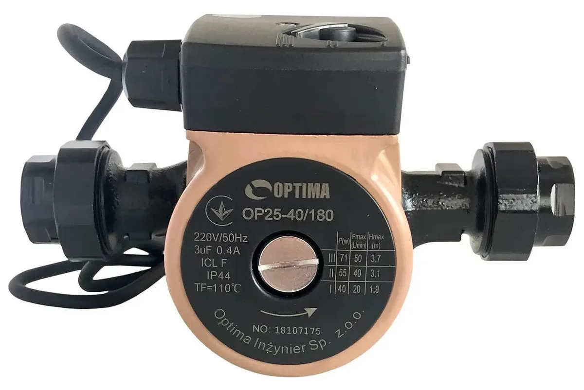Насос циркуляційний Optima OP25-40-180, G 1 1/4", 10 бар, 180мм, 71Вт, 230В