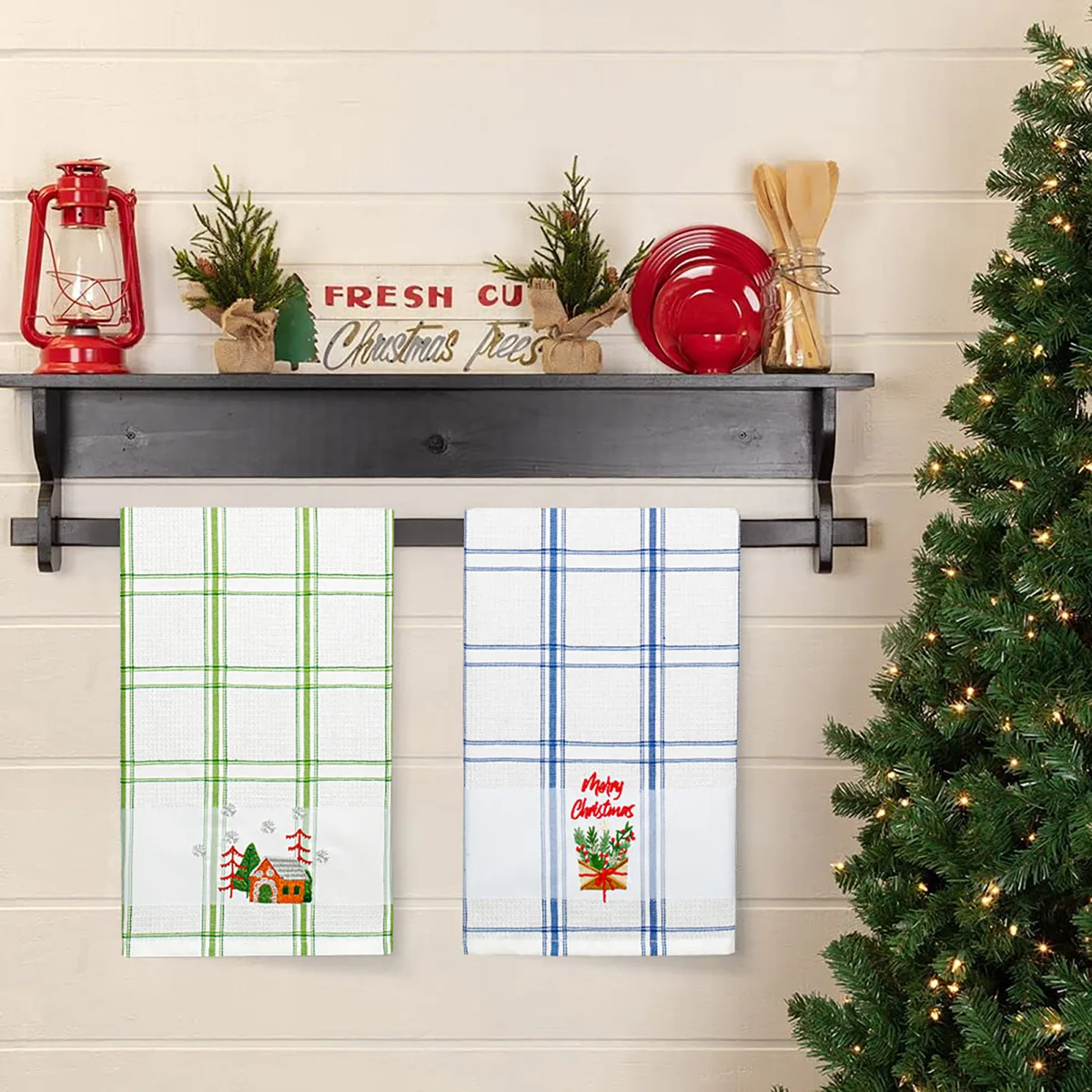 Рушник вафельний Home Line 100% бавовна 45х70 см зелений  з вишивкою ліс