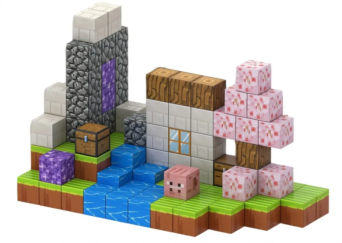 Магнітний конструктор ABS-пластик 110 кубиків зимовий Minecraft