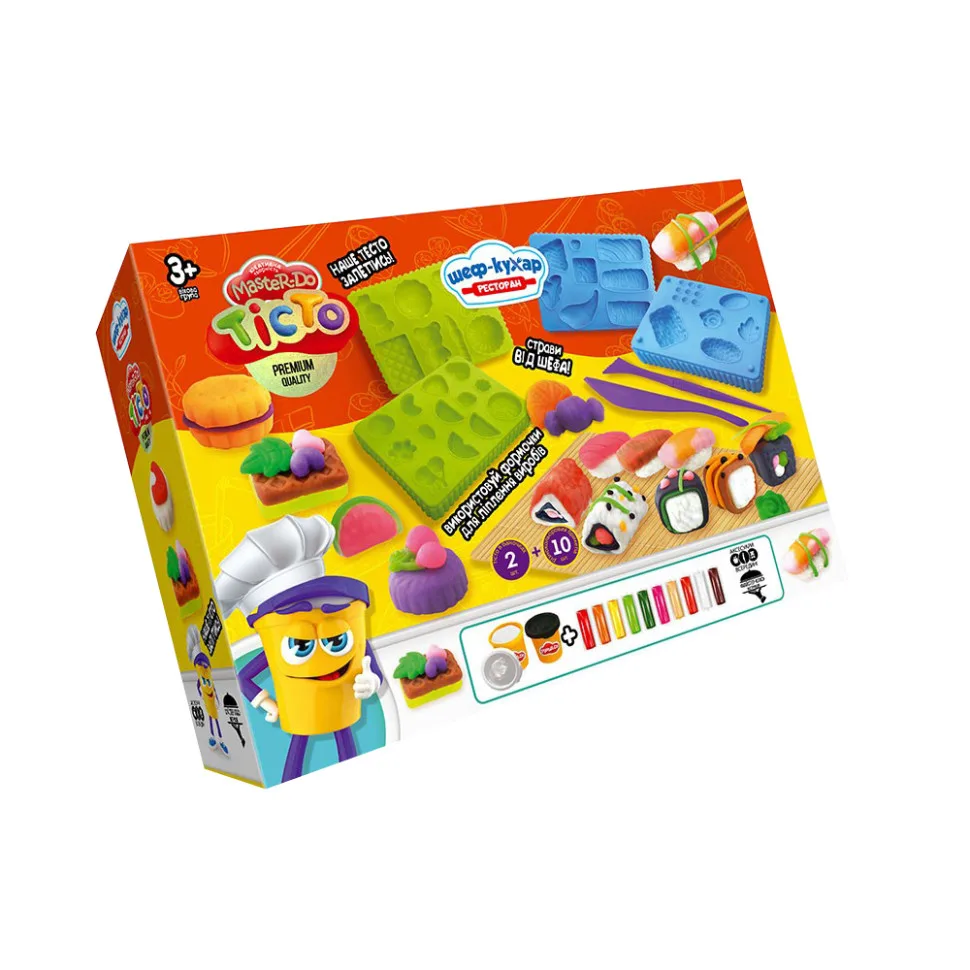 Тісто для ліплення Danko Toys м'яке яскраве 4 кольори з формочками Ресторан Суші