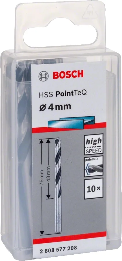 Свердло по металу Bosch Professional HSS-PointTeQ 4 мм 10 шт для свердління отворів в металі спіральні свердла