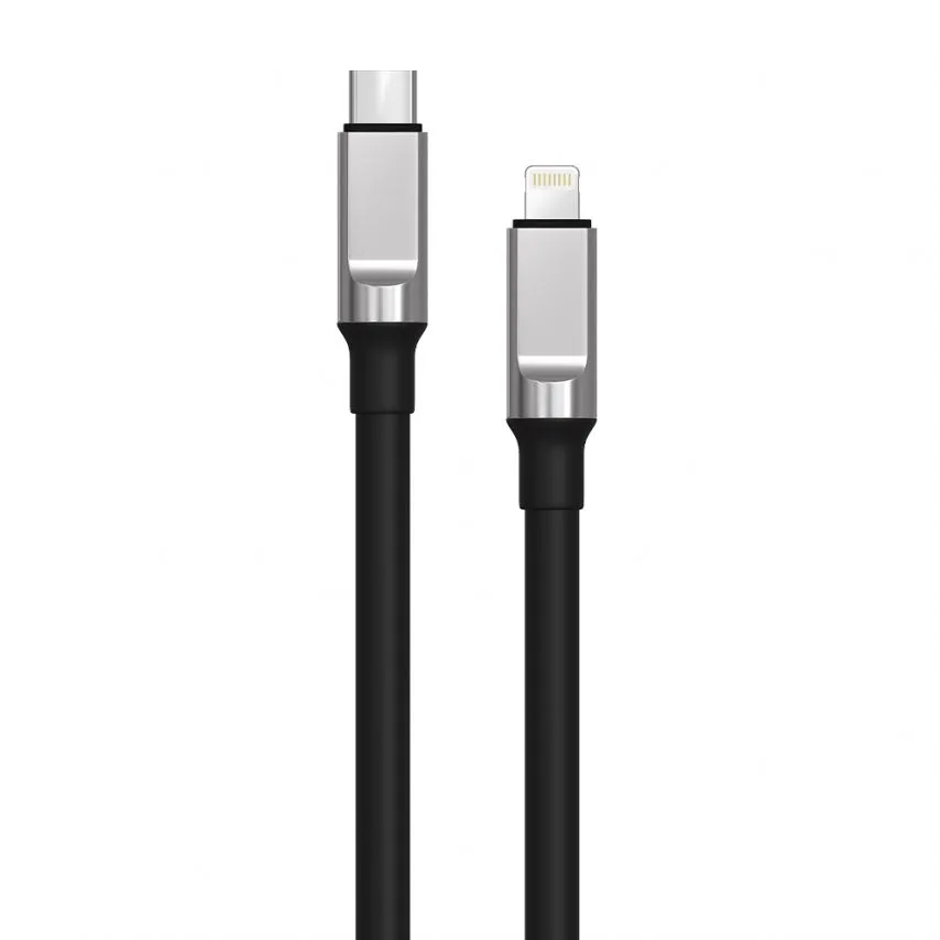 Кабель USB Type-C to Lightning 1м чорний TPE 7мм 30Вт 3А