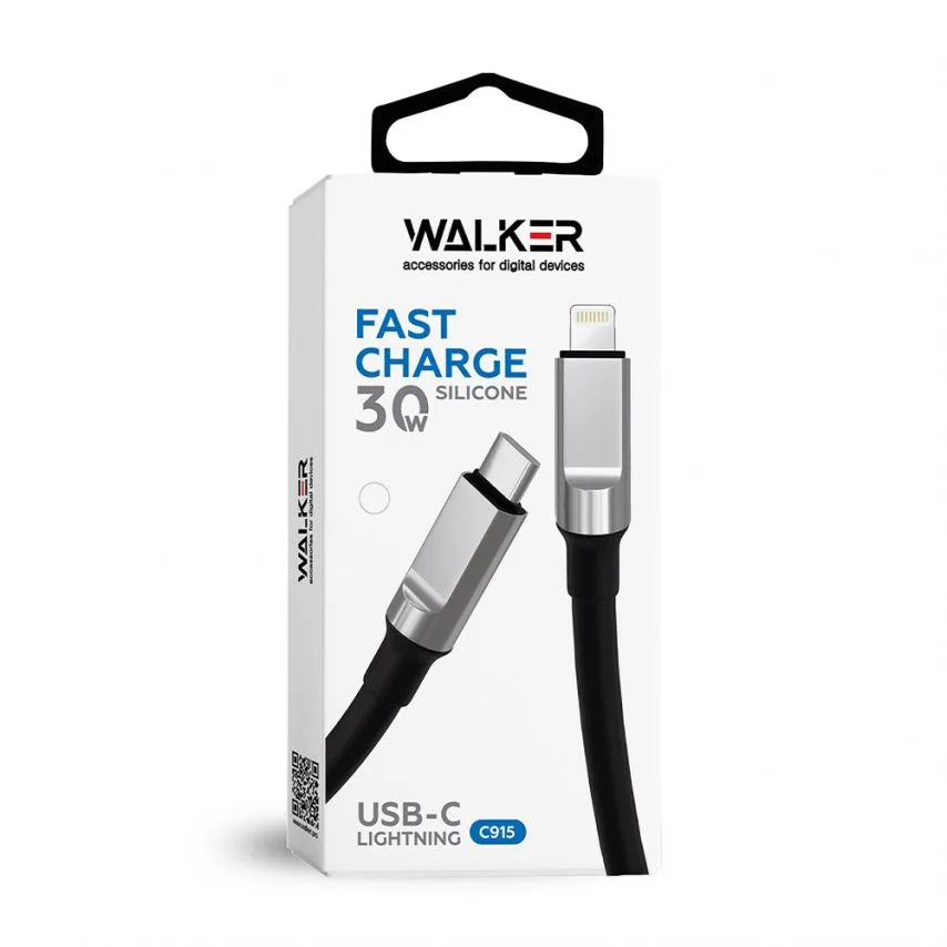 Кабель USB Type-C to Lightning 1м чорний TPE 7мм 30Вт 3А