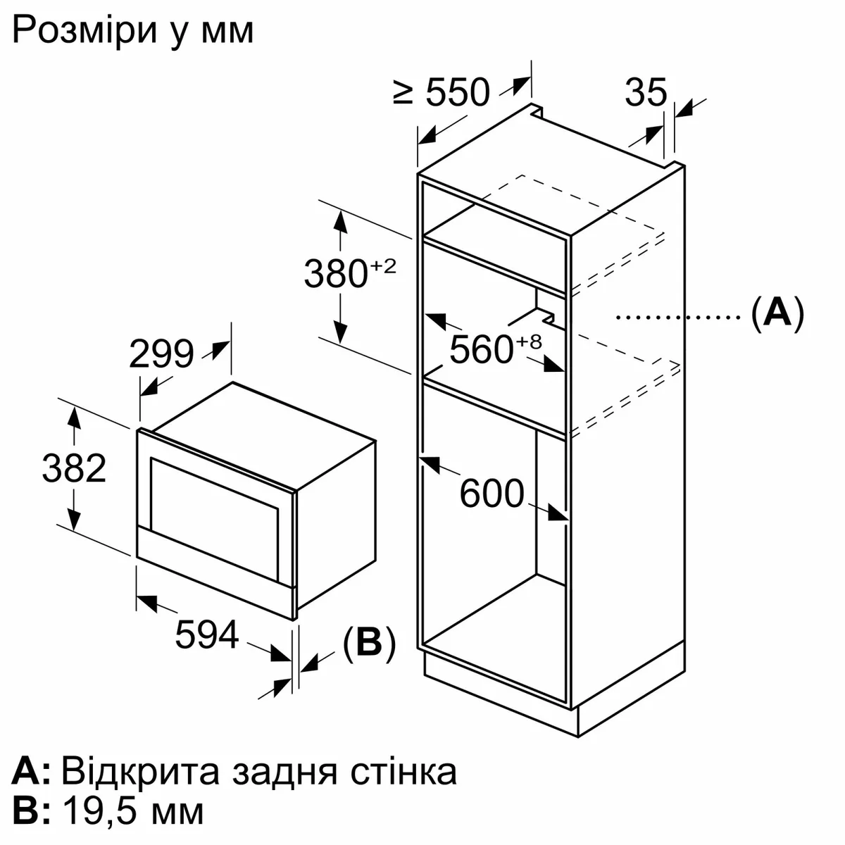 Вбудована мікрохвильова піч Bosch, 20 л, електронне керування, 900 Вт, дисплей, біла.
