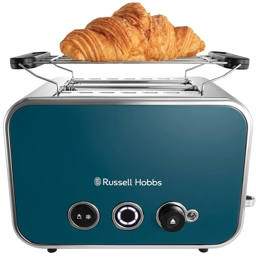 Тостер Russell Hobbs Distinctions 2-слайсовий, 1670 Вт, функції підігріву та розморожування, пластиковий корпус, синього кольору.