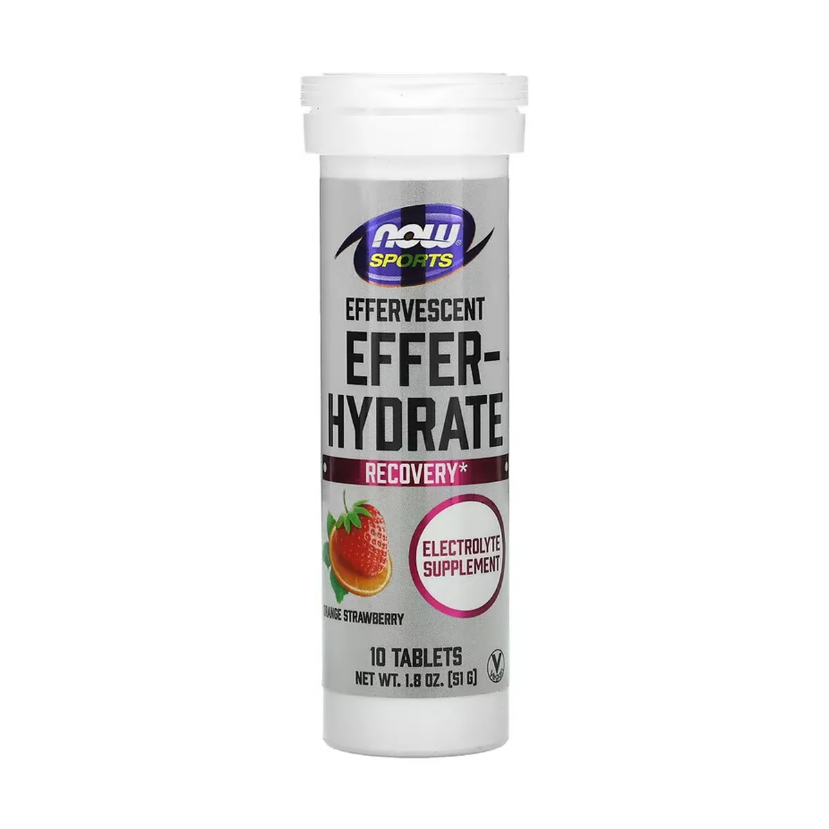 Ефервесцентні таблетки Effer-Hydrate Now Foods з електролітами 10 таб Orange Strawberry