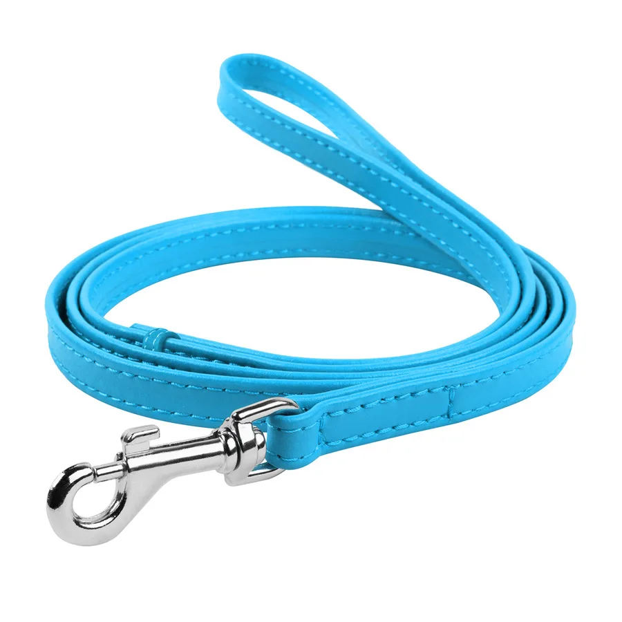 Поводок WAUDOG Glamour кожаный 12х122 см голубой для собак XS-S