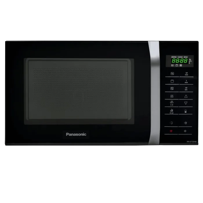 Мікрохвильова піч Panasonic, об'єм 23 л, потужність 800 Вт, з грилем, з дисплеєм, чорного кольору.
