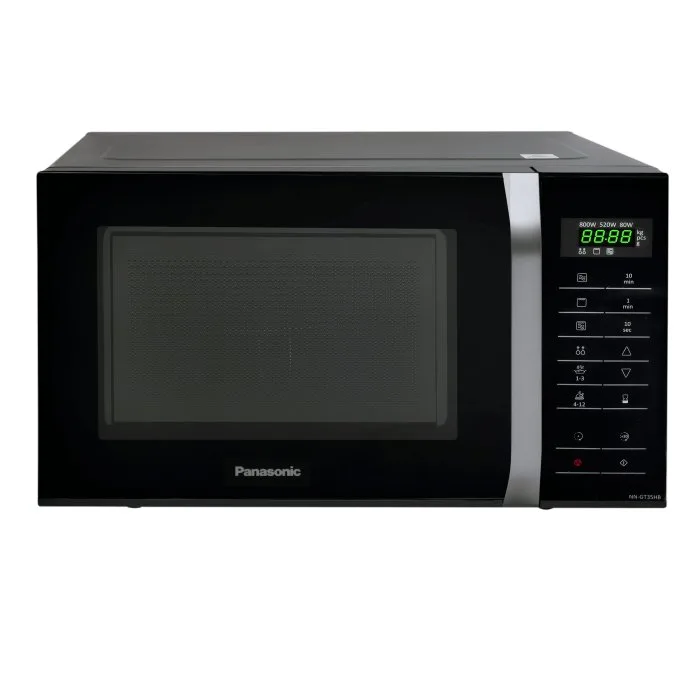 Мікрохвильова піч Panasonic, об'єм 23 л, потужність 800 Вт, з грилем, з дисплеєм, чорного кольору.