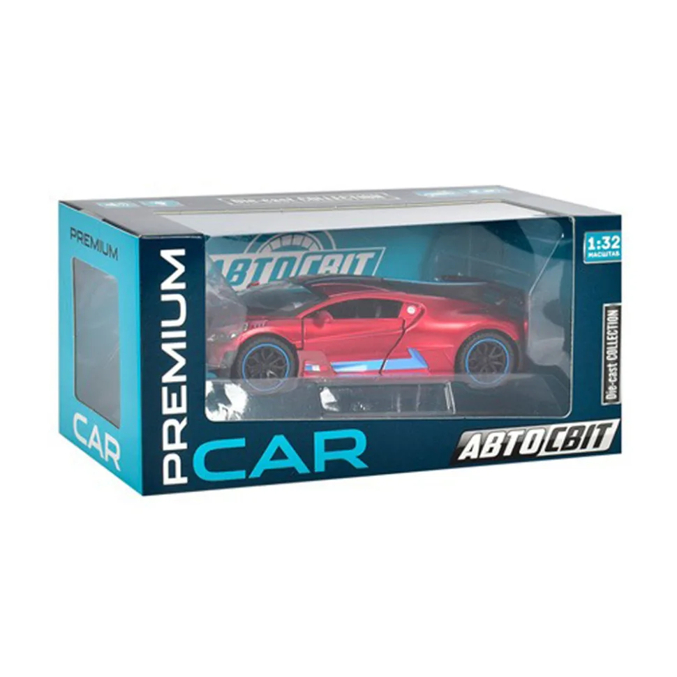Детская игровая машинка Bugatti 1:32 металлическая инерционная со светом и звуком красная