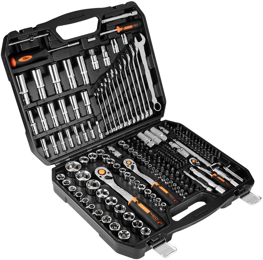 Набір інструментів Neo Tools, 1/2", 1/4", 3/8", CrV, кейс, 219шт