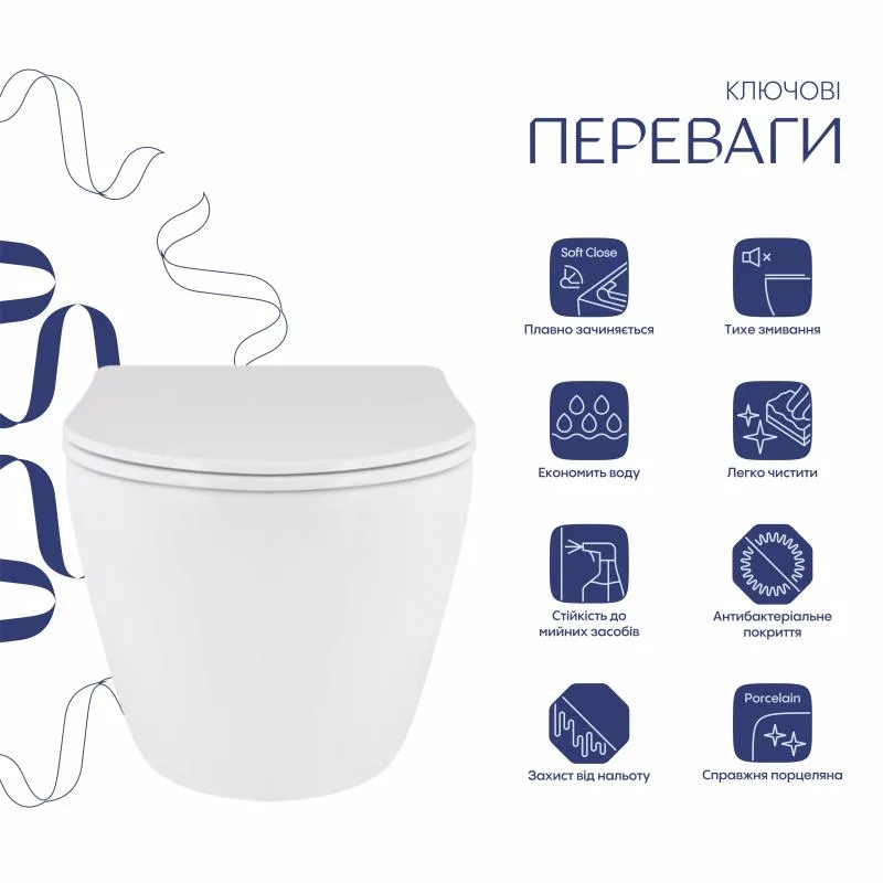 Унітаз підвісний Qtap Robin безобідковий Soft-close кераміка 490x365x325 мм білий