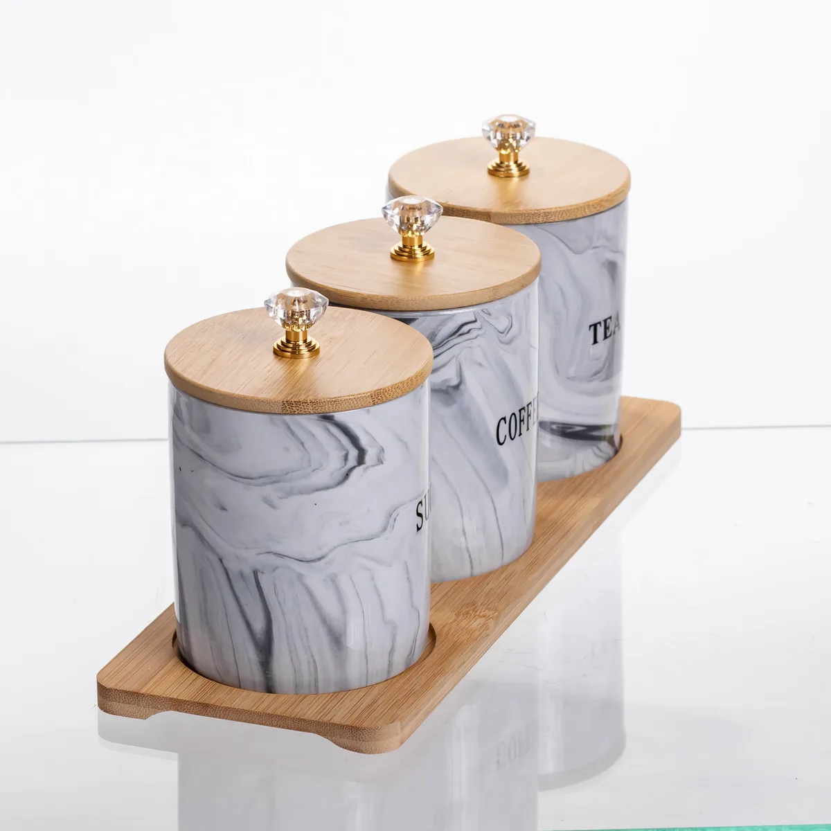 Набір порцелянових банок 3 шт 350 мл сірий Yiwu