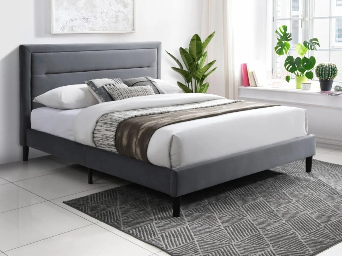 Кровать MALAGA VELVET 160х200 серый черный велюр
