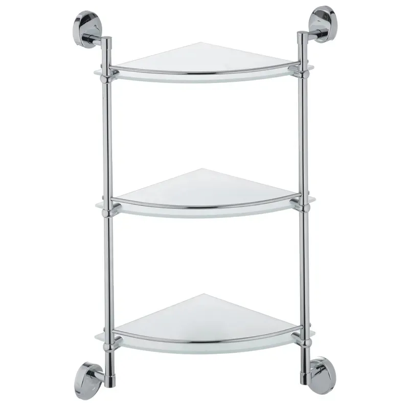 Скляна кутова полиця ZERIX 3-ярусна 660х270х380 мм Хром