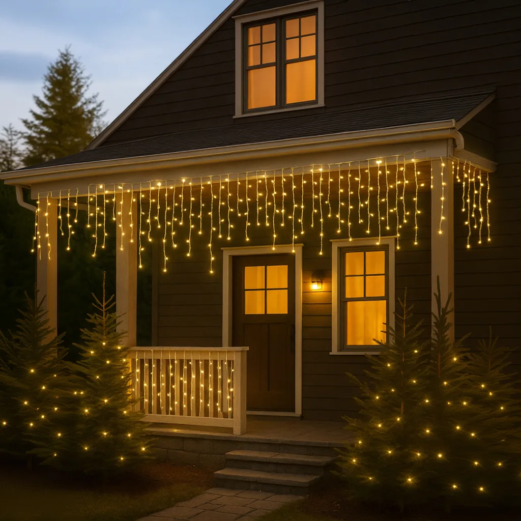 Уличная гирлянда бахрома 12 м 200 LED белый шнур желтый свет