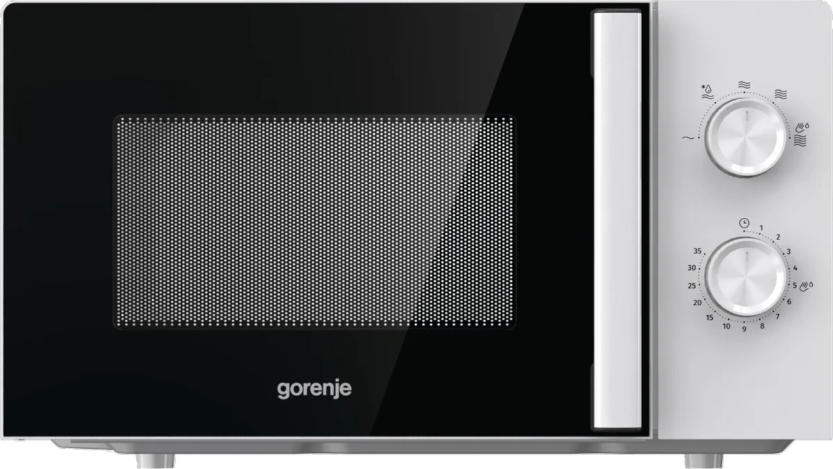 Мікрохвильова піч Gorenje, 17 л, механічне управління, 700 Вт, з дисплеєм, біла.