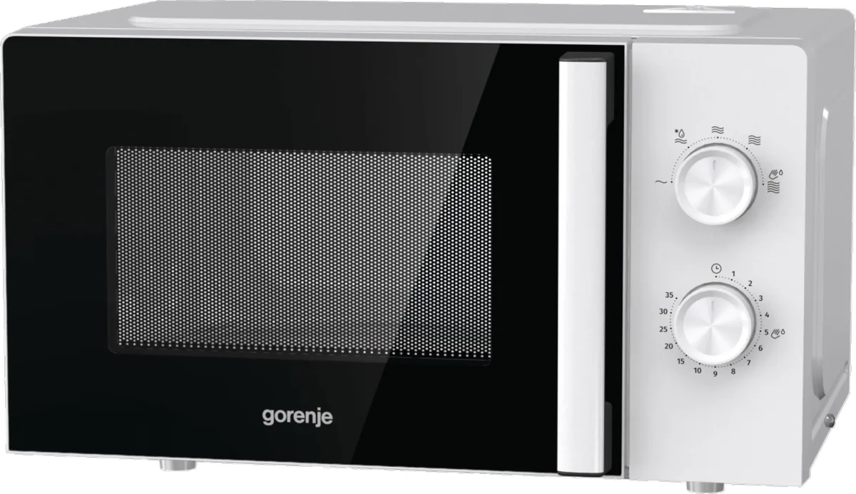 Мікрохвильова піч Gorenje, 17 л, механічне управління, 700 Вт, з дисплеєм, біла.