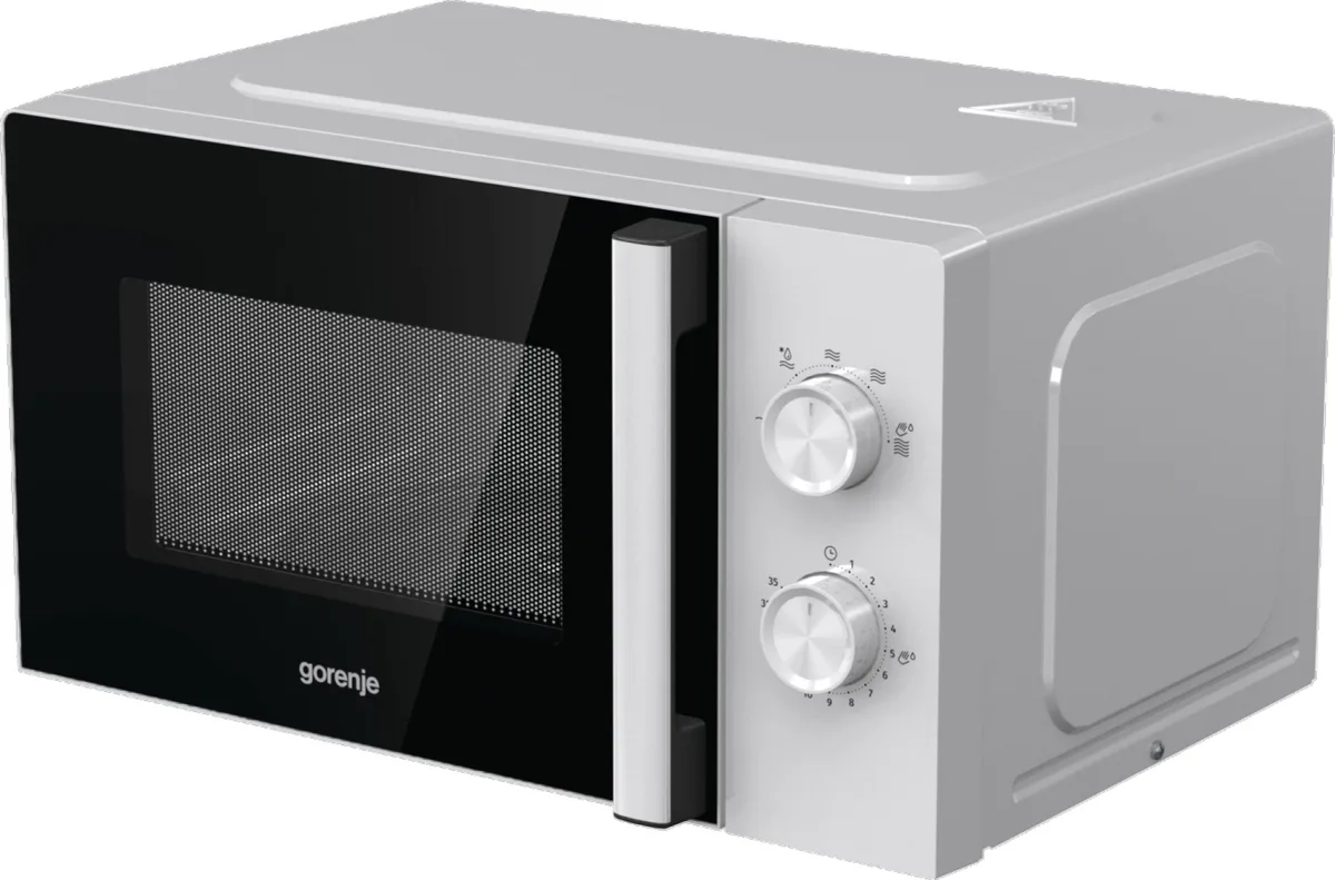 Мікрохвильова піч Gorenje, 17 л, механічне управління, 700 Вт, з дисплеєм, біла.