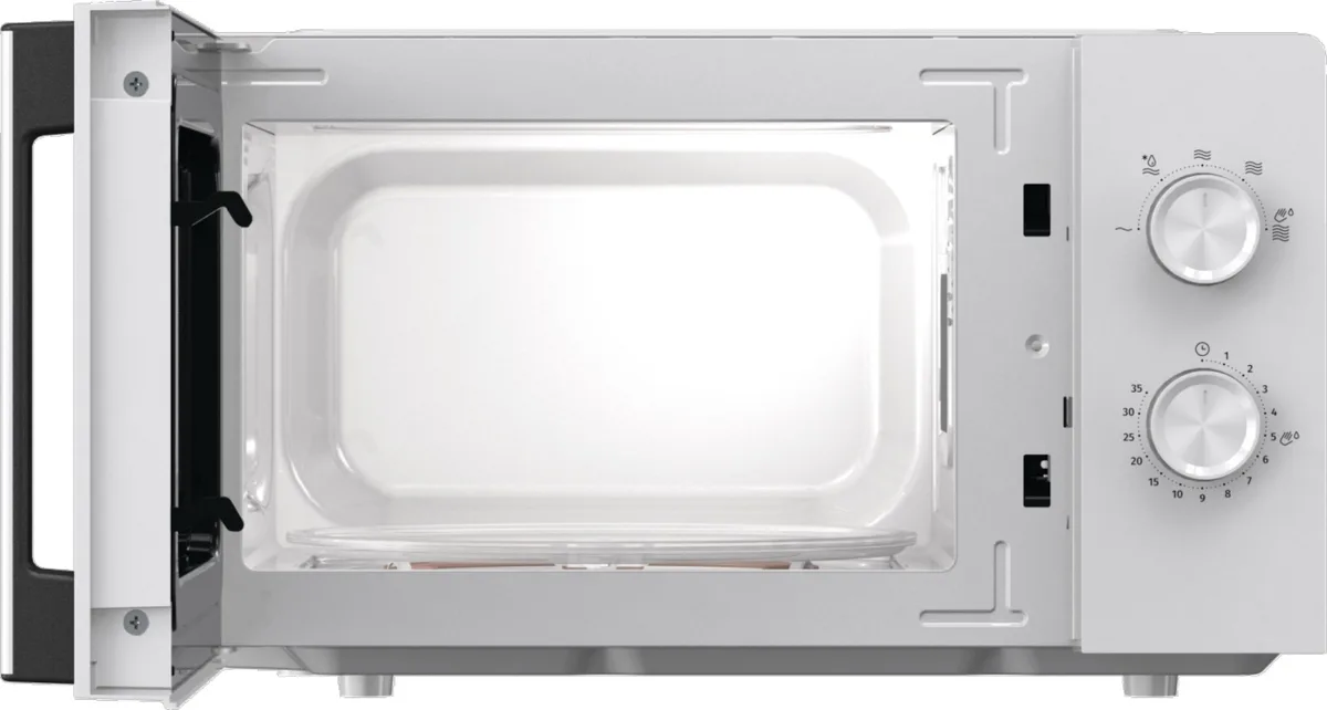 Мікрохвильова піч Gorenje, 17 л, механічне управління, 700 Вт, з дисплеєм, біла.