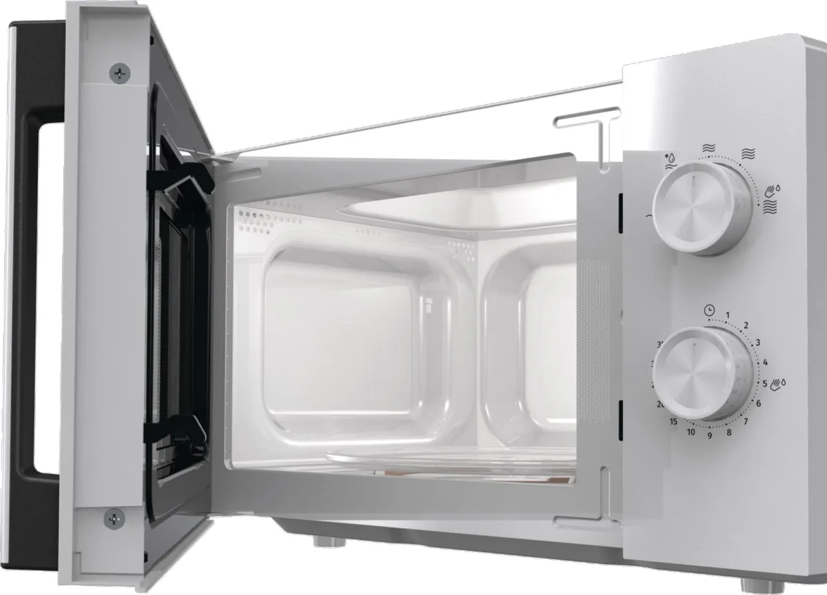 Мікрохвильова піч Gorenje, 17 л, механічне управління, 700 Вт, з дисплеєм, біла.
