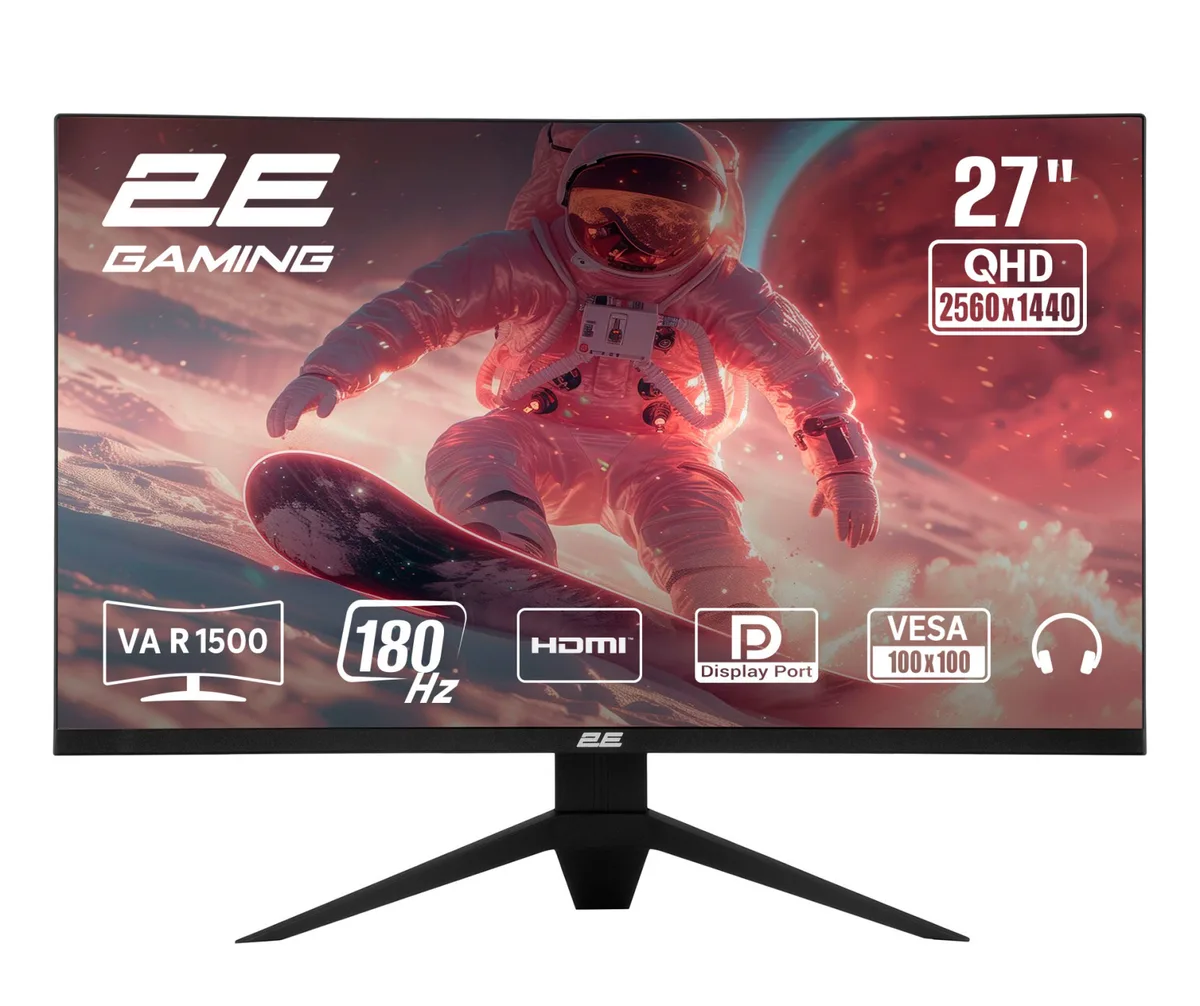 Монітор 2E GAMING 27" G2725BV HDMI, DP, VA, 2560x1440, 180Hz, 1ms, CURVED, FreeSync