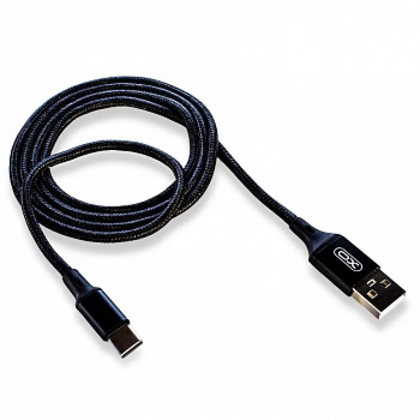 Кабель USB Type-C XO тканинний 2м чорний 2.1A
