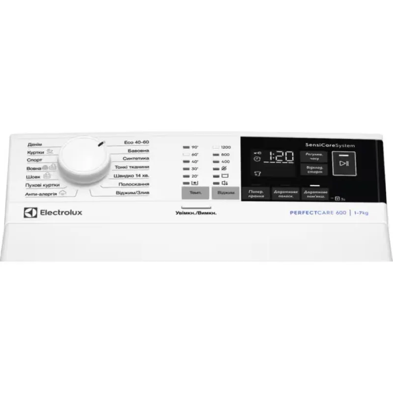 Пральна машина Electrolux з вертикальним завантаженням, 7 кг, 1200 об/хв, клас енергоефективності A, ширина 60 см, з дисплеєм та і