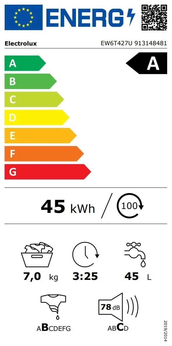 Пральна машина Electrolux з вертикальним завантаженням, 7 кг, 1200 об/хв, клас енергоефективності A, ширина 60 см, з дисплеєм та і