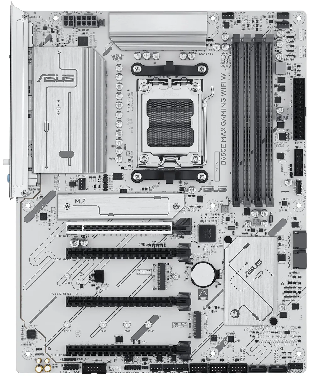 Материнcька плата ASUS B650E MAX GAMING WIFI W sAM5 B650 4xDDR5 M.2 HDMI DP Wi-Fi BT ATX білий