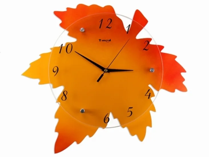 Настінні годинники скло дерево 42х40х5 см жовтогарячі