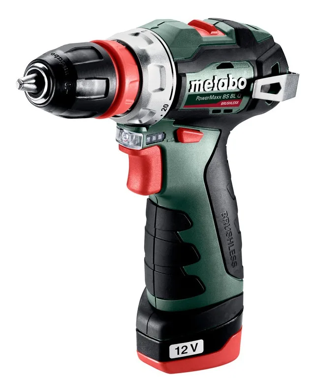 Акумуляторний шурупокрут-дриль Metabo PowerMaxx BS BL, 12В, 2х2.0А·год, 20·38Нм, кейс, 0-400·0-1500 об/хв, вага 0.8 кг.