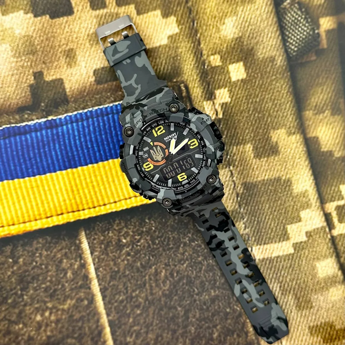 Наручні годинники Patriot полімер 56х56 мм сірі камуфляж золоті тризуб