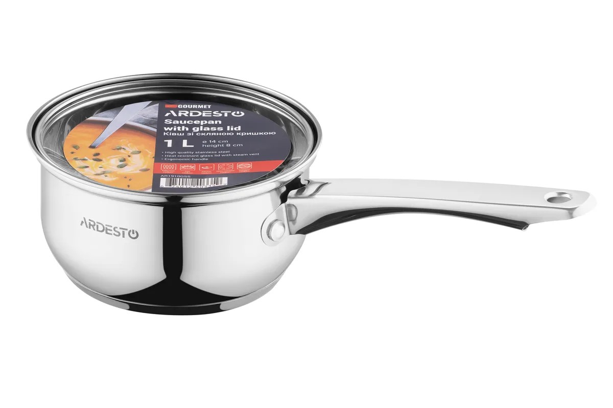 Кухонная кастрюля со стеклянной крышкой ARDESTO Gemini Gourmet Spoleto, 1л, из нержавеющей стали