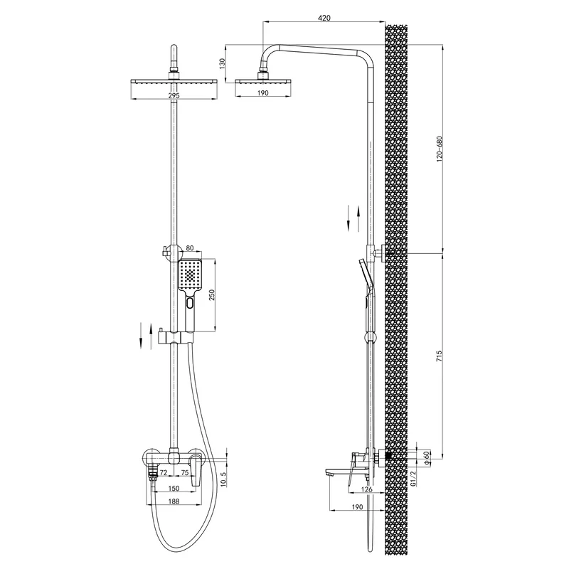 Душова колона Mixxus Premium RUBENS 009-J латунь 150 см хромова