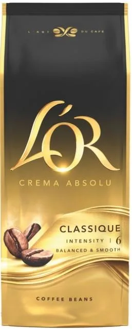 Кава L`OR в зернах, 1000 г, Crema Absolute Classic, суміш арабіка та робуста.