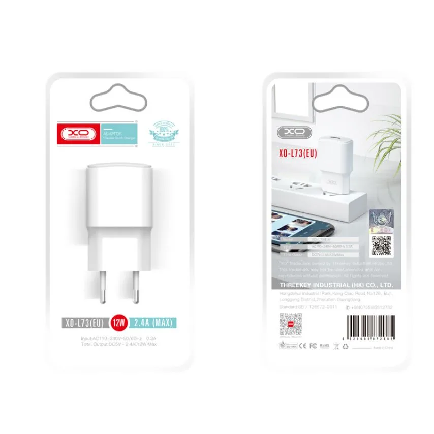 Сетевое зарядное устройство XO 1USB 2,4A 12W белое