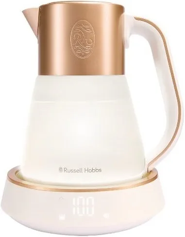Електрочайник Russell Hobbs Calm, 1.7л, скляний, білий з мідними акцентами.
