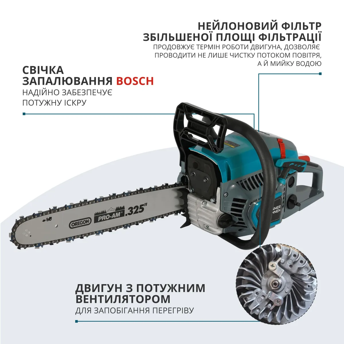 Бензинова пила KonnerSohnen KS CS21G-16-1, 40 см, 45 см3, вага 5.6 кг.