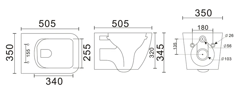 Унітаз підвісний MIXXUS PREMIUM санітарна порцеляна 510x350x345 мм графітовий RIMLESS