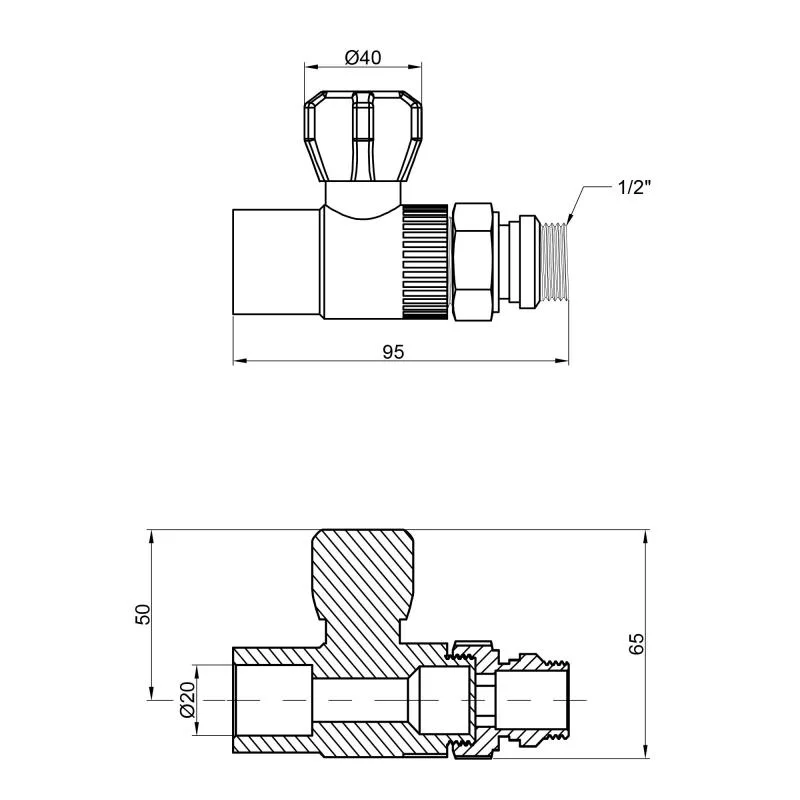Кран кульовий радіаторний 20x1/2" PPR сірий латунь