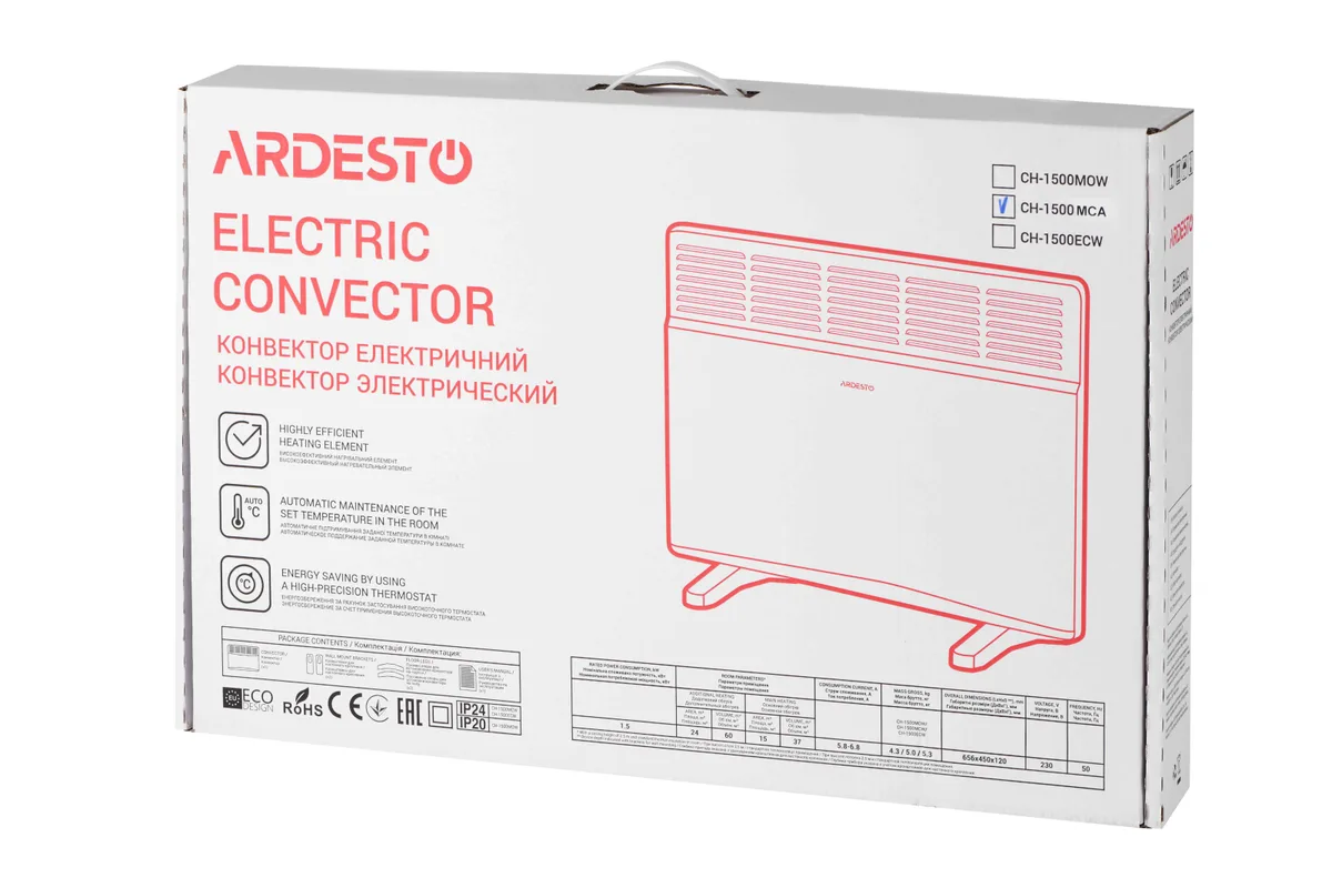 Конвектор ARDESTO CH-1500MCA 1500 Вт 15 м2 IP24 антрацит