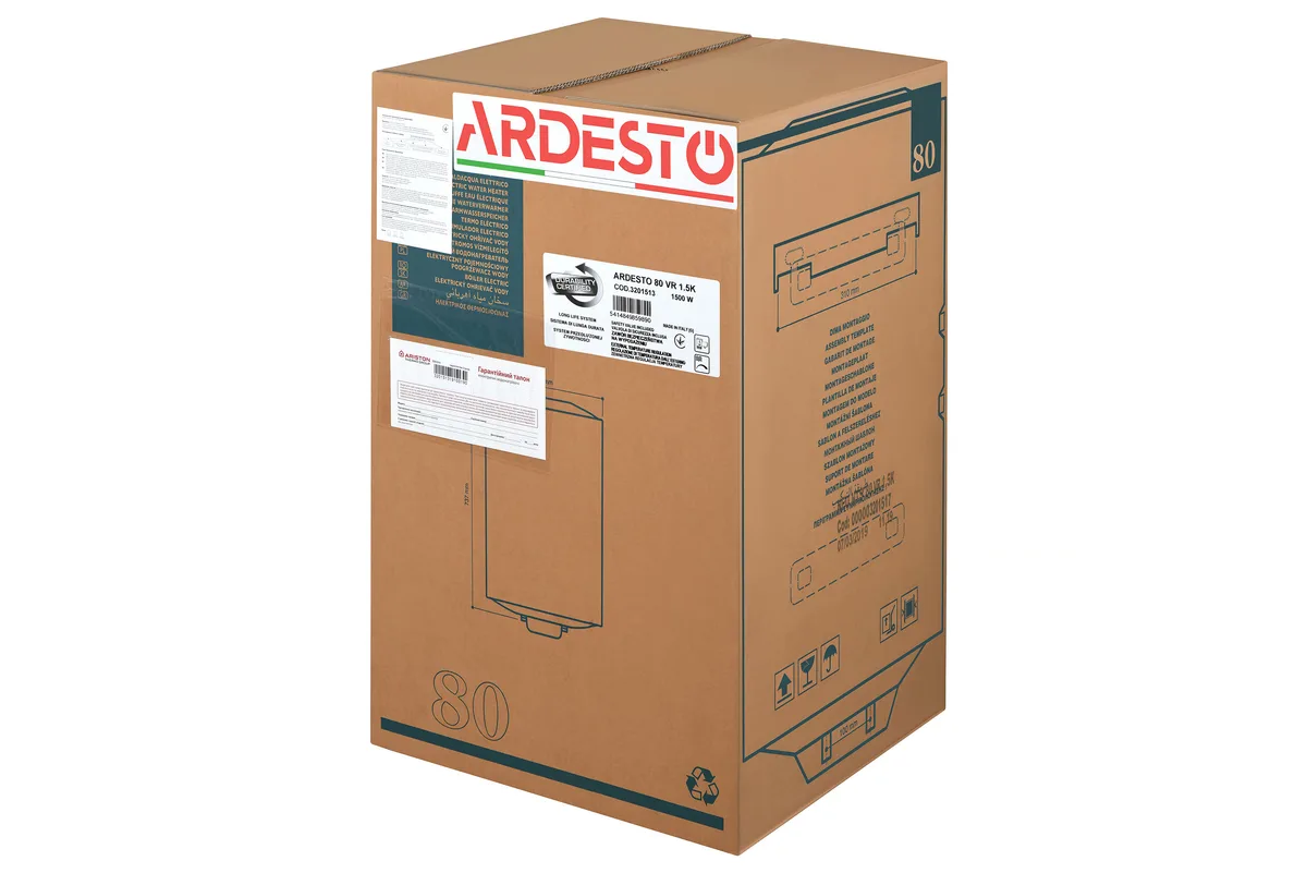 Електричний водонагрівач ARDESTO NEU NTS 80 V 1.5K EU2, круглий, об'ємом 80 л, потужністю 1,5 кВт, з механічним керуванням, класу