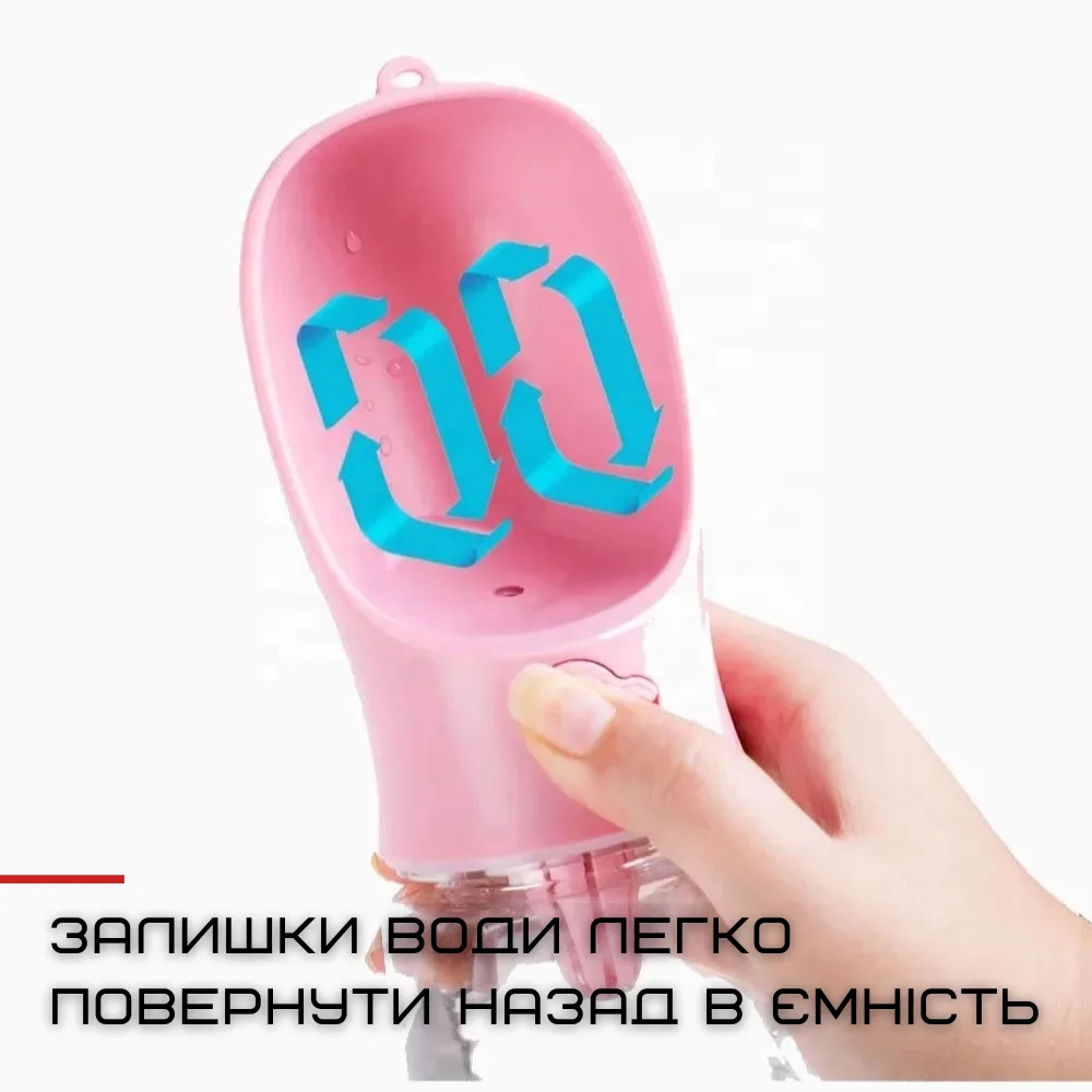 Прогулянкова напувалка 350 мл автоматична для собак і кішок полікабронат рожевий