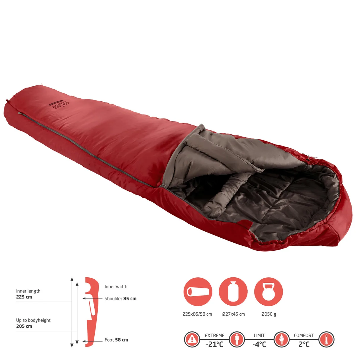 Спальный мешок Grand Canyon Polyester 225х85 см Красный