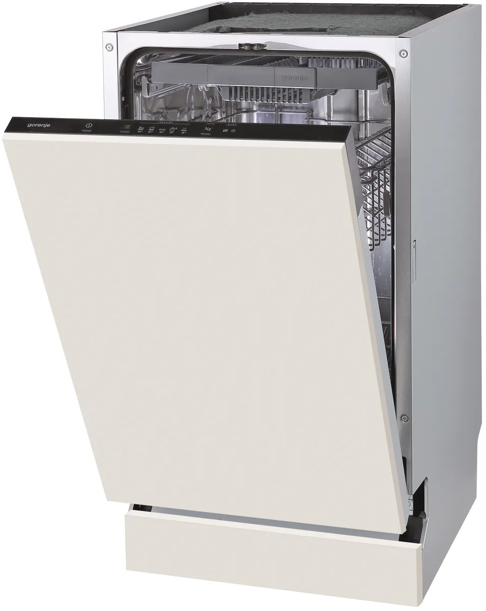 Вбудована посудомийна машина Gorenje, 11 комплектів, клас енергоефективності A++, 45 см, з трьома кошиками, біла.